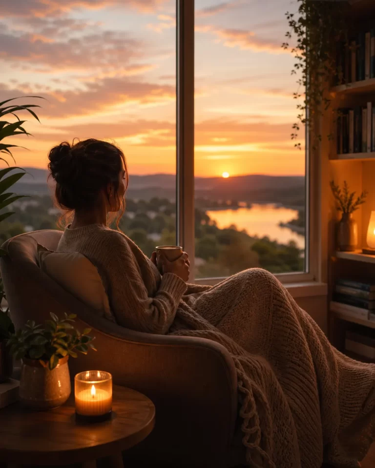 Een rustig moment bij zonsondergang om werkstress los te laten en weer op te laden.